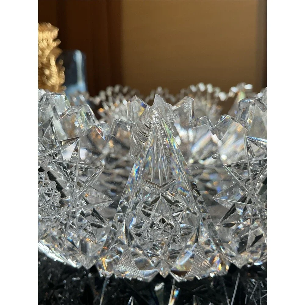 American Brilliant Lead Cut Glass Bowl 8.25 Inch Clear Antique Sawtooth Edge